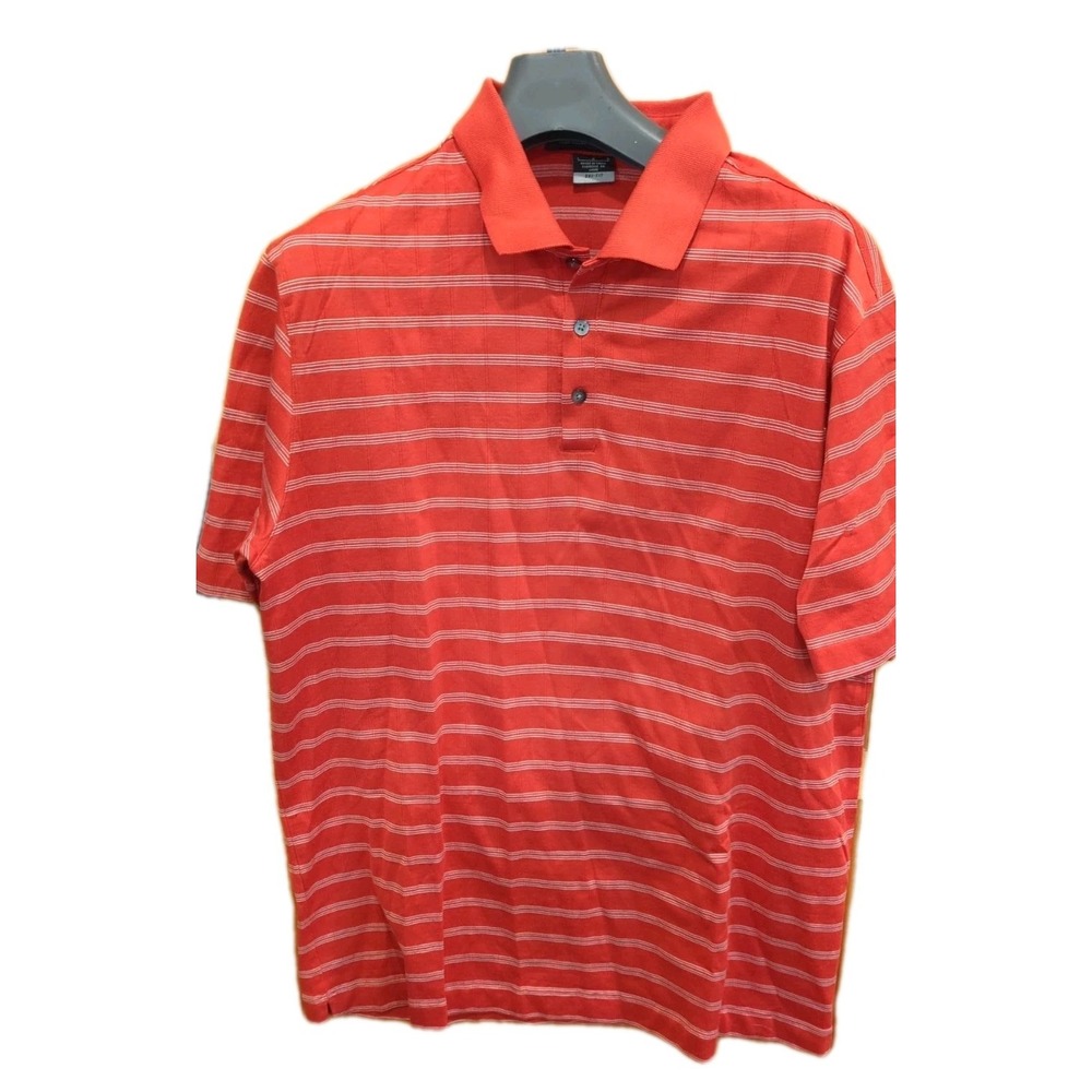 Tiger‎ Woods Collection Golf Polo Orange Striped Mens Sz Lg Dri-Fit